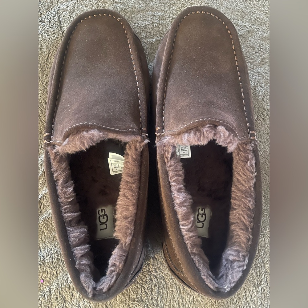 New Without Box UGG Men’s Dark Brown Slippers Ascot Slip-Ons US Size 10 - Picture 2 of 5